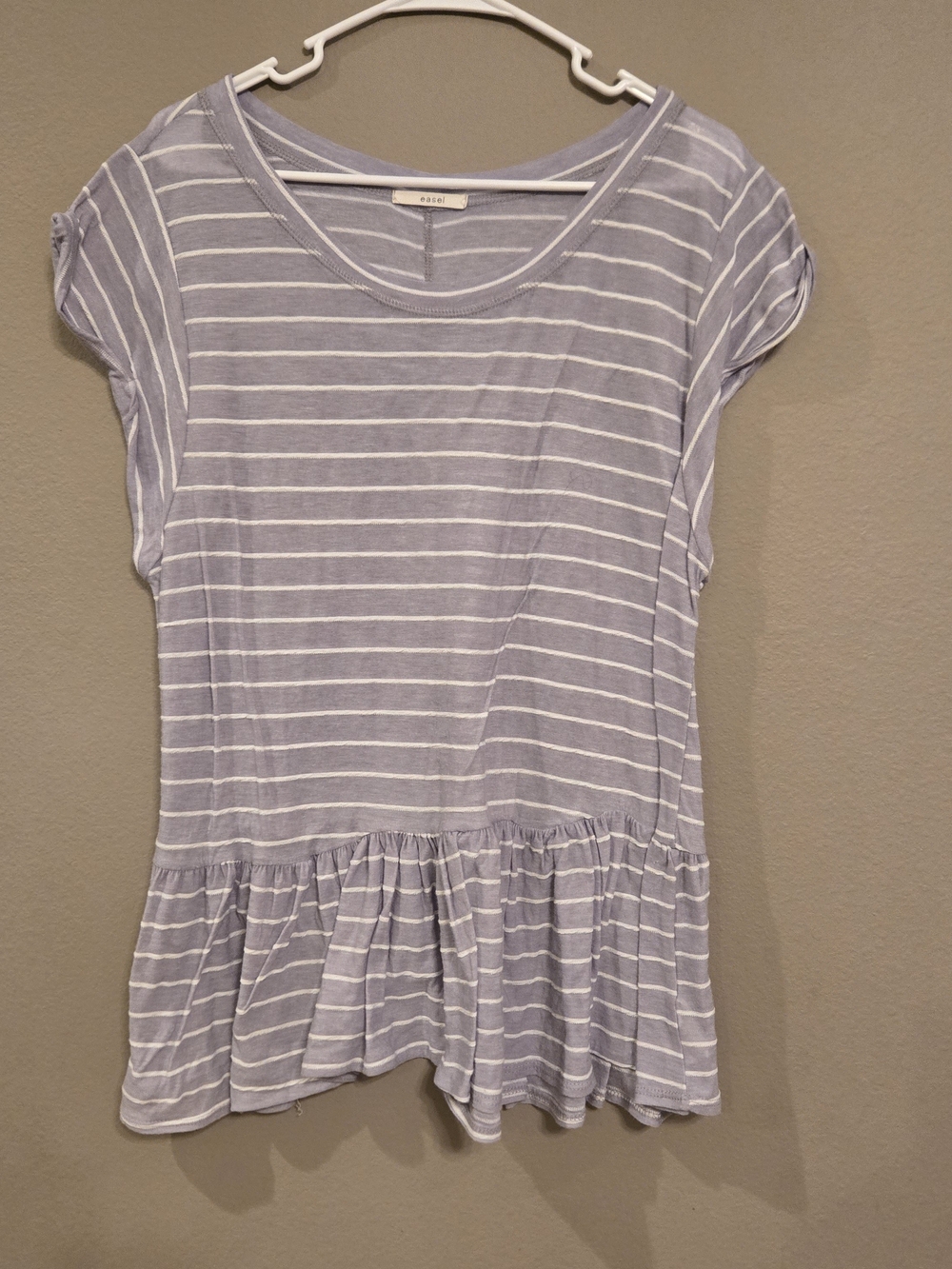 easel Gray and White Striped Peplum Top